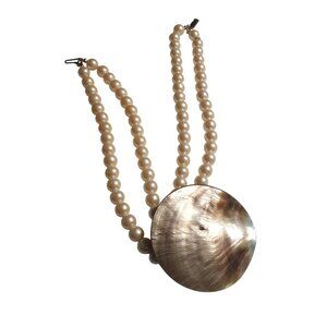 Double Strand Faux Pearl Necklace Shell Pendant Elegant Statement Jewelry Gift